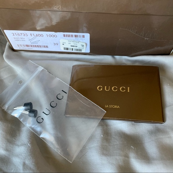 Gucci Shoes 39 Heels Peeptoe Raso Seta Nero 600 - Picture 12 of 13